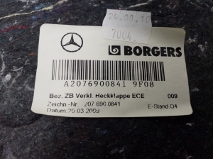 Mercedes Benz E-Class W207 (2009–2017) Trunk lid trim panel A20769008419F08 - 2