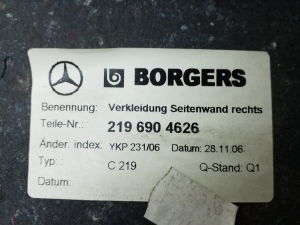 Mercedes Benz CLS-Class 219 (2004–2010) Trunk side trim panel A2196904626 - 2