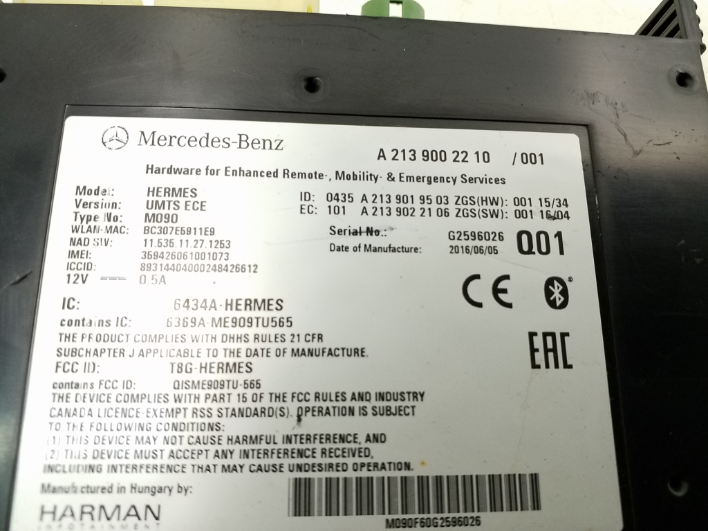 MERCEDES-BENZ C-Class W205/S205/C205 (2014-2023) Unitate de control Bluetooth A2139002210, A2139003617 20430463