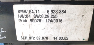 BMW 7 SERIJA E68 (2001–2008) Salona sildītāja vadības panelis 64.11-6 923 384 - 3