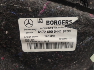Mercedes Benz SLK-Class 172 (2011–2026) Trunk side trim panel A1726900441 - 2