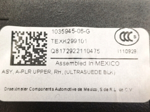 Tesla Model X X (2015–2026) Priekšējā statņa iekšējā apdare pie stikla 1035945-06-G - 4