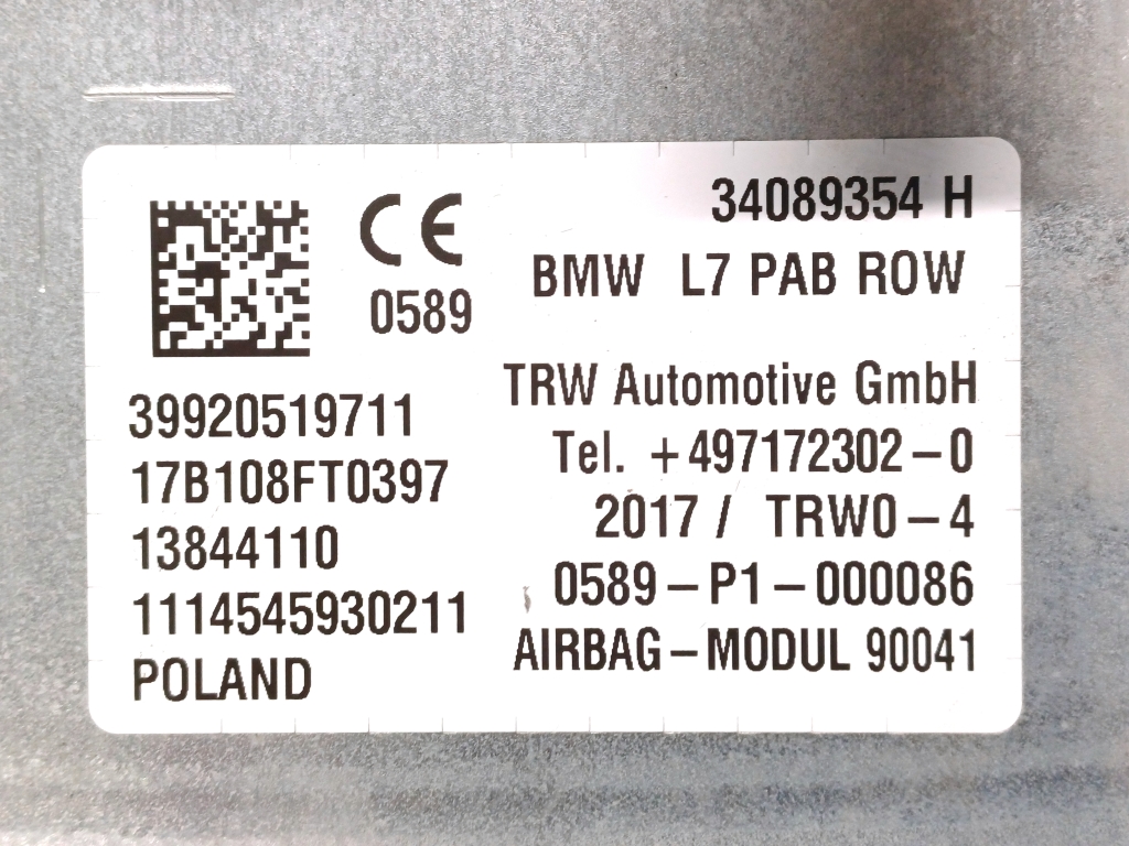 BMW X1 F48/F49 (2015-2023) Dashboard Airbag SRS 34089354 23867821
