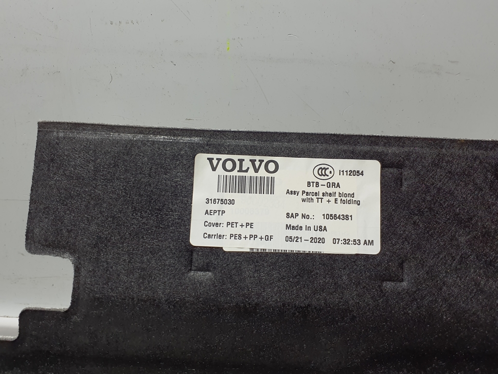 VOLVO S60 2 generation (2010-2020) Rear Parcel Shelf 31675030 24928030