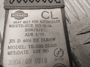 NISSAN X-Trail T30 (2001–2007) Eesmine turvavöö TKAB2EG345 - 4